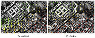 The movement dynamics of cellular phone users at different times of a day in neihborhood scale.